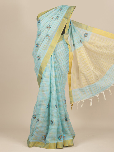 

Pothys Blue Checked Embroidered Pure Cotton Saree