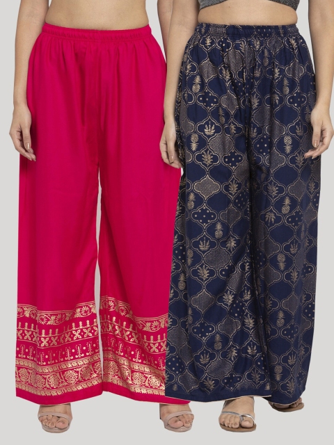 

Clora Creation Women Magenta & Navy Blue 2 Ethnic Motifs Printed Knitted Palazzos