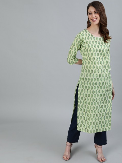 

AASI - HOUSE OF NAYO Women Green Floral Cotton Kurta