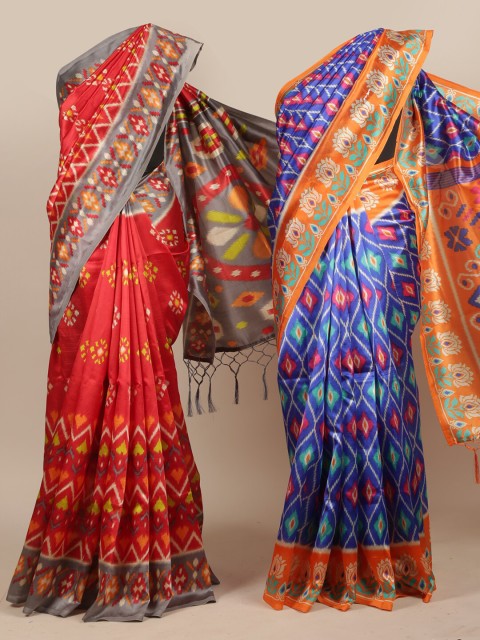 

Pothys Women Pack of 2 Printed Jute Silk Saree, Red