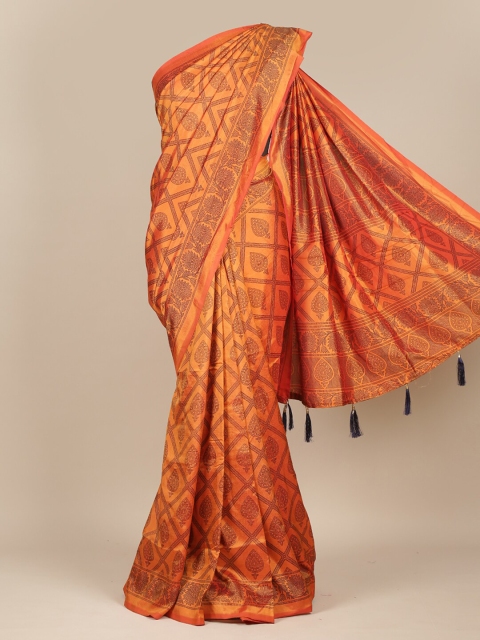 Pothys Orange & Black Ethnic Motifs Jute Silk Saree