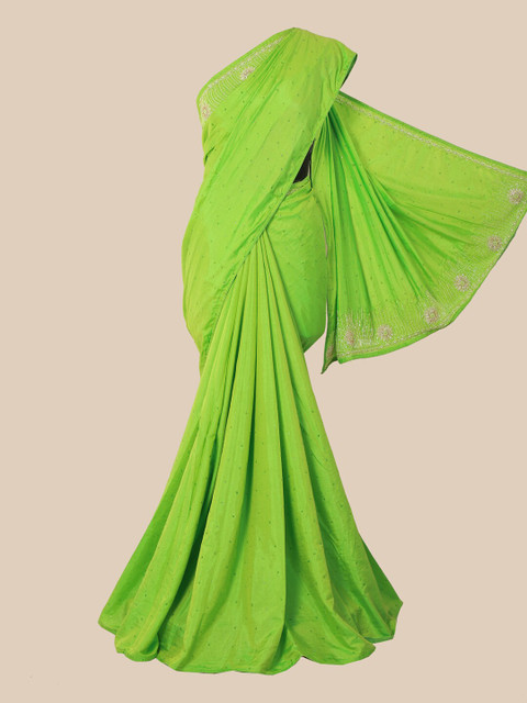 

Pothys Women Green & Silver-Toned Embellished Art Silk Saree