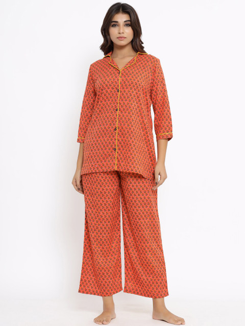 

ANAISA Women Rust & Green Printed Night suit
