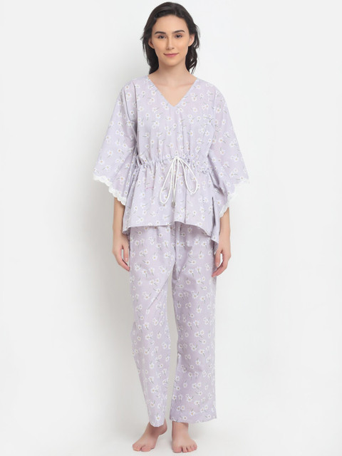 

EROTISSCH Women Lavender & White Printed Night suit