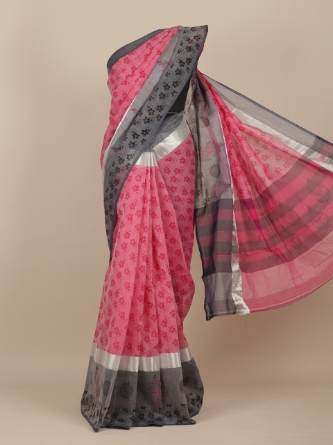 

Pothys Pink & Black Floral Zari Saree