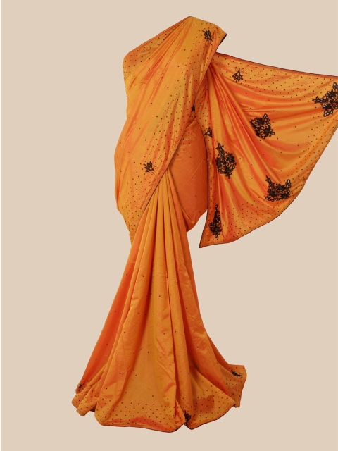 

Pothys Orange & Black Embellished Beads and Stones Art Silk Saree