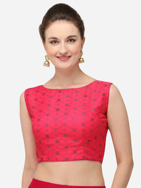 

Fab Dadu Women Pink & Gold-Coloured Printed Silk Saree Blouse