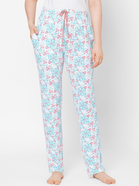 

Sweet Dreams Women White & Blue Printed Lounge Pants