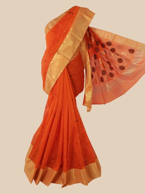

Pothys Orange Ethnic Motifs Maheshwari Saree