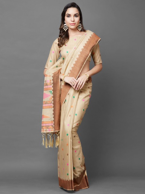 

Mitera Beige Floral Silk Cotton Saree