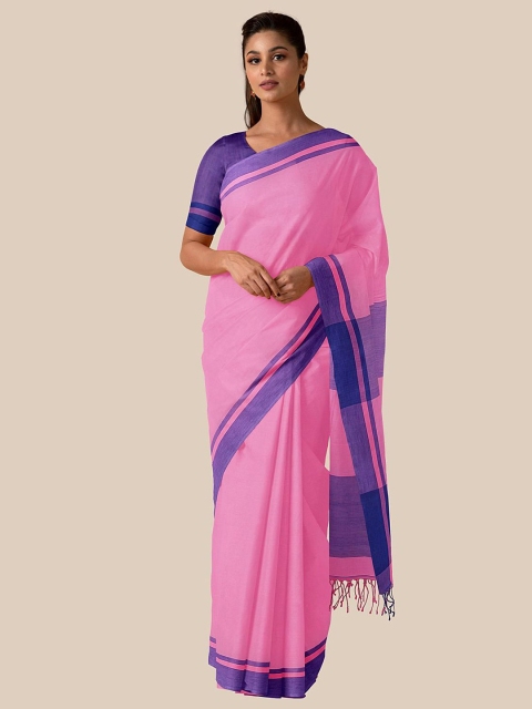 

Taneira Pink & Blue Pure Cotton Taant Saree