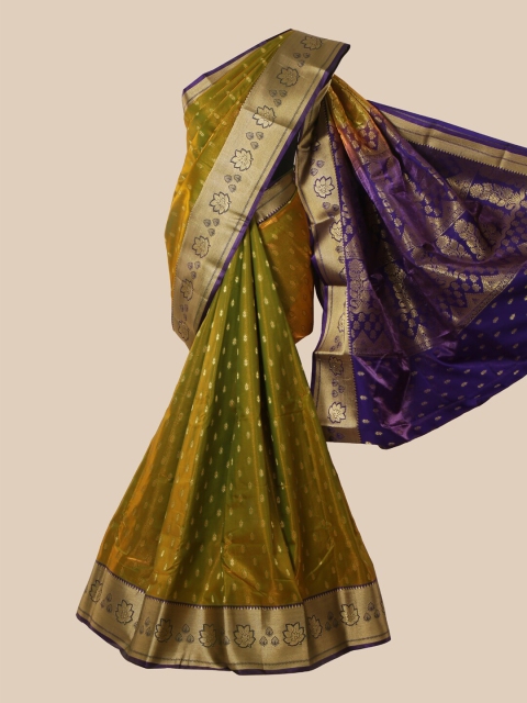 

Pothys Olive & Purple Woven Design Zari Satin Banarasi Saree