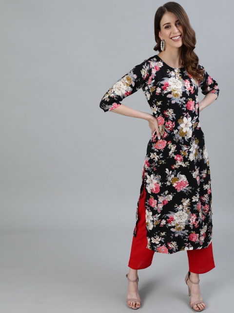 

AASI - HOUSE OF NAYO Women Black Floral Printed Kurta