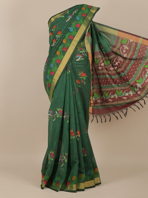 

Pothys Green & Brown Floral Saree
