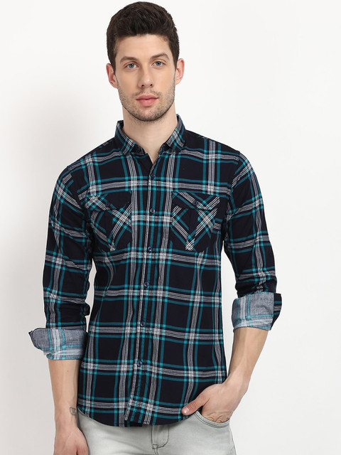 

V2 Value & Variety Men Blue Tartan Checks Checked Casual Shirt