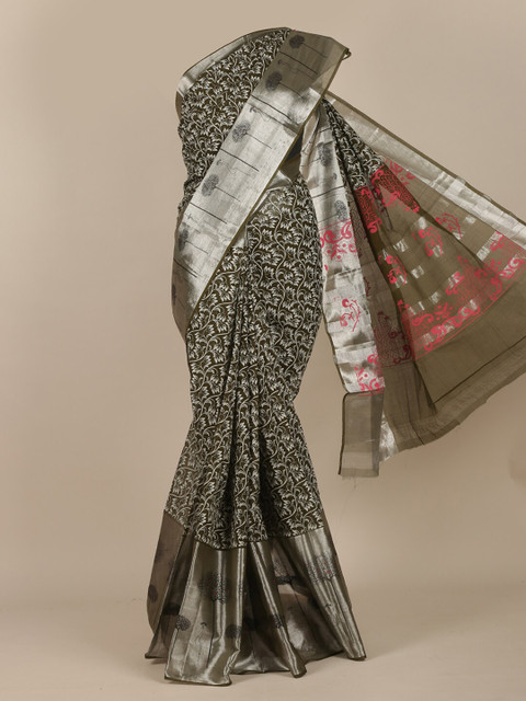 

Pothys Brown & Grey Floral Zari Saree