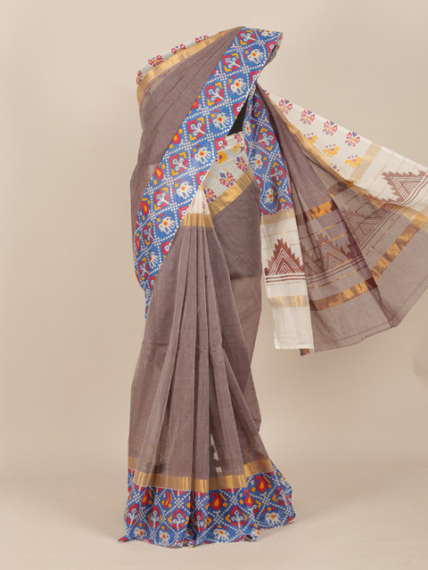 

Pothys Brown & Blue Solid Saree