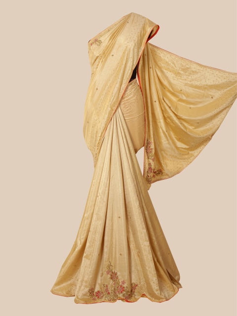 

Pothys Cream & Red Embellished Aari Work Saree