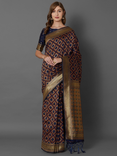 

Mitera Navy Blue Zari Silk Blend Saree