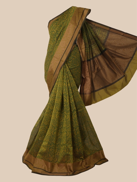 

Pothys Green & Gold-Toned Woven Design Chanderi Saree