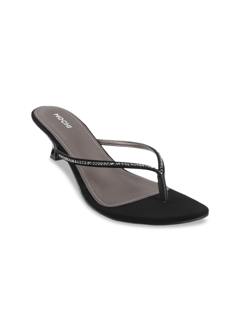 

Mochi Black Embellished Ethnic Kitten Heeled Sandals