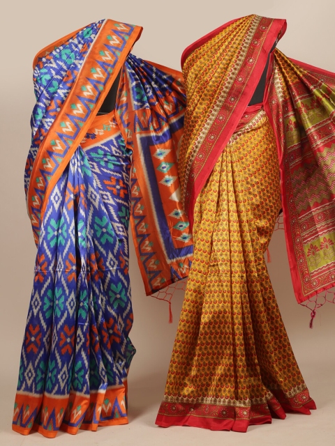 

Pothys Set of 2 Blue & Yellow Ethnic Motifs Jute Silk Saree