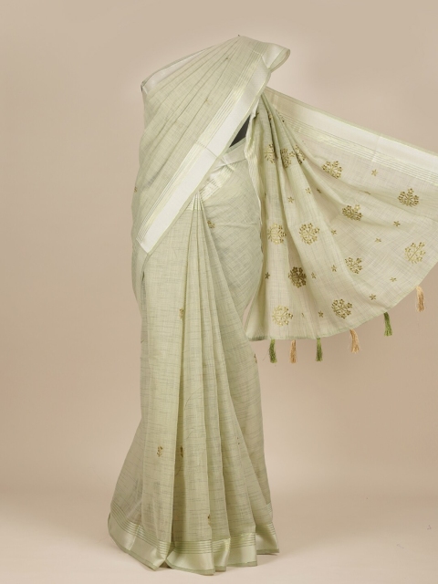 

Pothys Green & Gold-Toned Floral Pure Cotton Saree