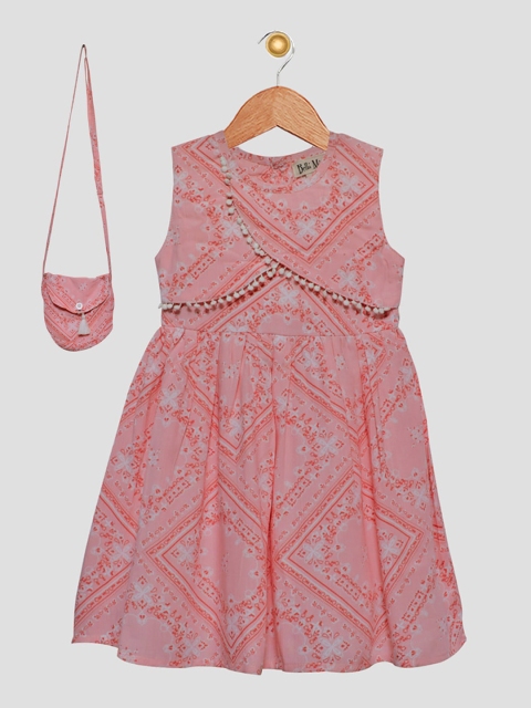 

Bella Moda Coral Pink & Off White Printed Midi Dress