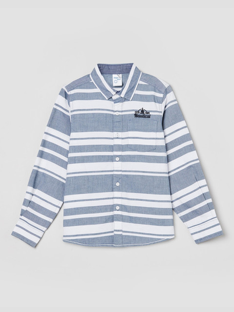 

max Boys White & Blue Multi Stripes Striped Casual Shirt