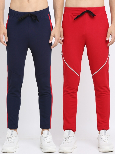 

NEUDIS Men Pack Of 2 Red & Blue Solid Slim-Fit Track Pants