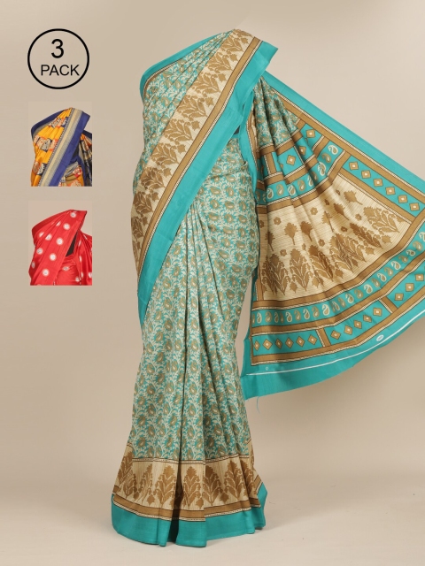 

Pothys Pack of 3 Jute Silk Saree, Green