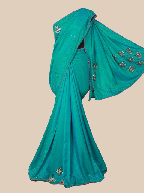 

Pothys Turquoise Blue Floral Beads and Stones Art Silk Saree