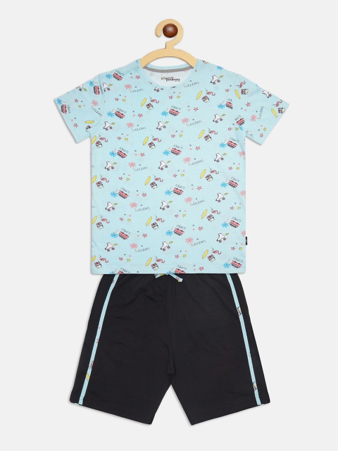 

Lil Tomatoes Boys Sea Green & Pink Printed Night suit