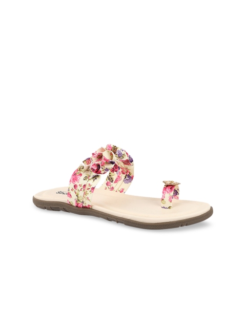 

Shoetopia Women Cream Printed One Toe Flats