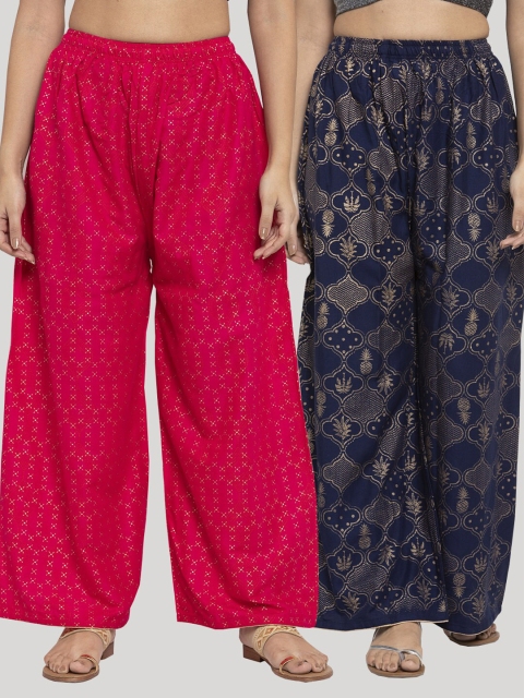 Clora Creation Women Navy Blue & Pink Set of 2 Ethnic Motifs Printed Ethnic Palazzos