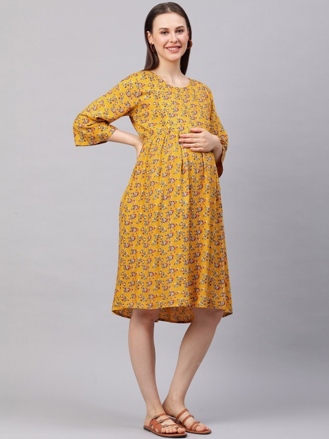 

MomToBe Yellow printed A-Line Maternity Dress