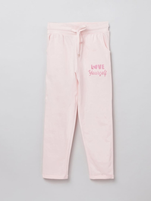 

max Girls Pink Solid Cotton Track Pants