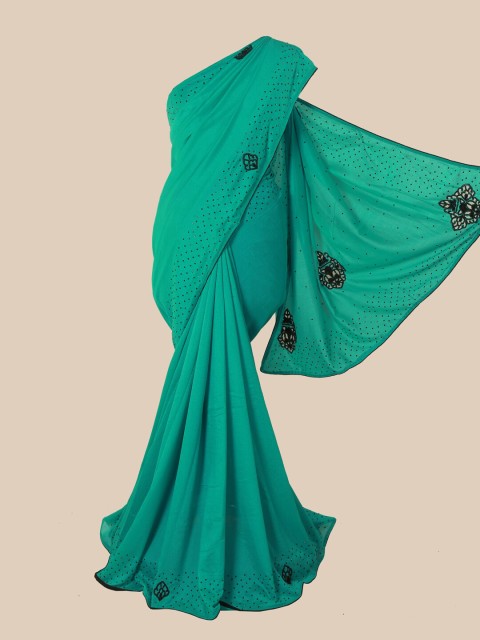 

Pothys Sea Green & Black Ethnic Motifs Beads and Stones Art Silk Saree