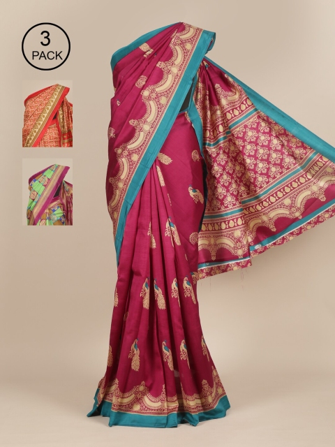 

Pothys Pack of 3 Jute Silk Saree, Purple