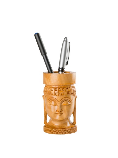 

Bigsmall Brown Wooden Buddha Pen Stand