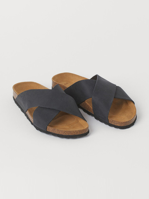 

H&M Men Black Leather Comfort Sandals