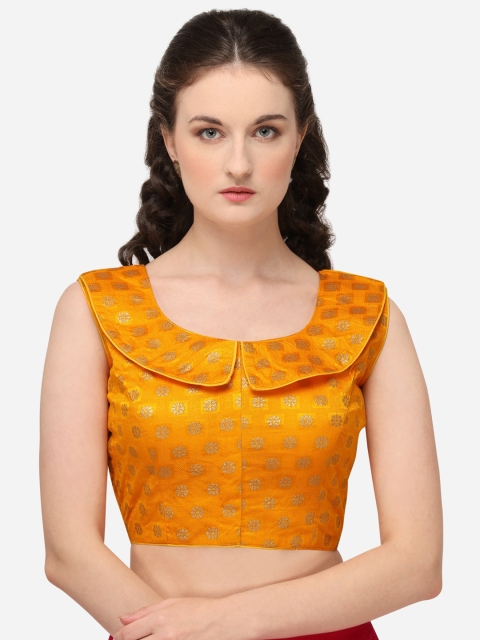 

Fab Dadu Mustard-Yellow & Gold-Coloured Woven-Design Jacquard Phantom Silk Saree Blouse