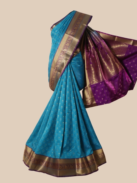 

Pothys Blue & Purple Floral Banarasi Saree