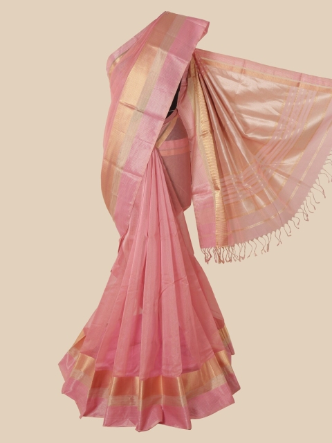 

Pothys Pink & Gold-Toned Zari Pure Silk Maheshwari Saree