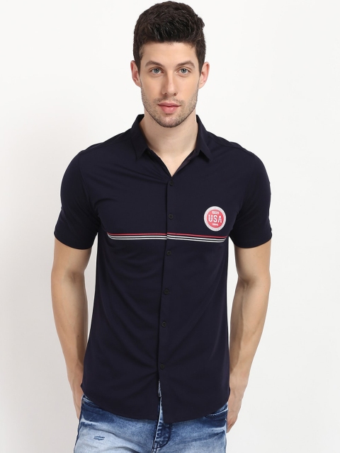 

V2 Value & Variety Men Navy Blue Pinstripes Printed Casual Shirt