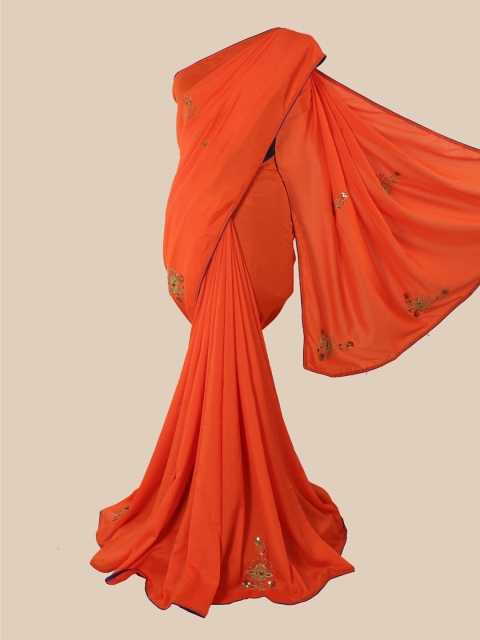 

Pothys Orange Ethnic Motifs Embroidered Beads and Stones Art Silk Saree