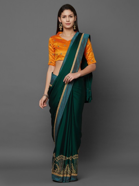 

Mitera Green & Yellow Floral Silk Blend Saree