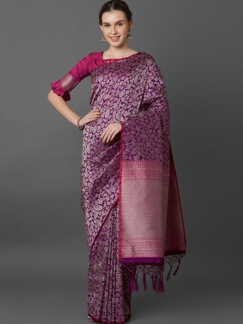 

Mitera Magenta Woven Design Zari Silk Blend Saree