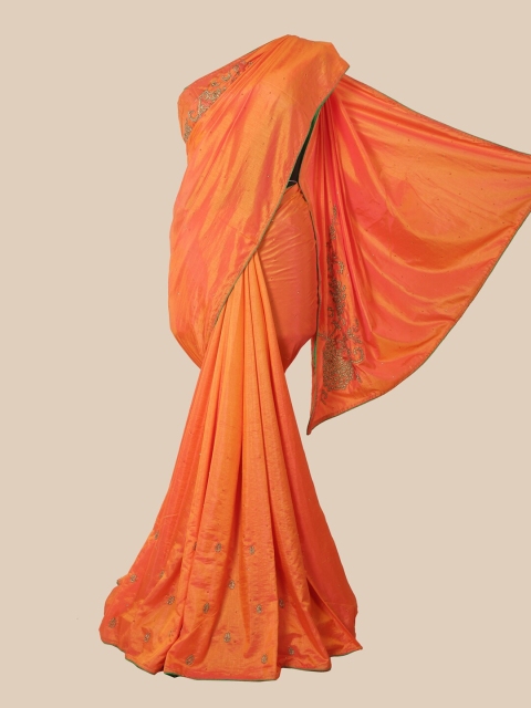 

Pothys Orange & Green Embellished Aari Work Saree