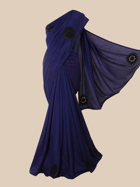 

Pothys Navy Blue & Black Embellished Beads and Stones Art Silk Saree